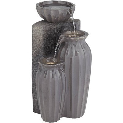 Three Bowls 26 1/2" High Large Modern Outdoor Decor Dark Gray Ceramic Floor Fountain With Light LED 3-Tier Outside Garden Patio Yard
