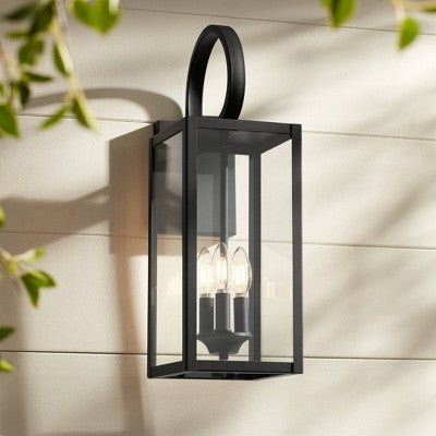 John Timberland Mira Modern Outdoor Wall Light Fixture Flat Black 21 1/2" Clear Glass For Post Exterior Barn Deck House Porch Yard Posts Patio Home
