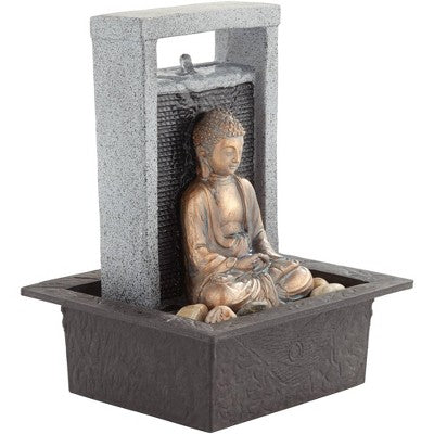 Meditating Buddha 11" High Small Indoor Decor Faux Stone Tabletop Fountain Waterfall Desk Relaxation Bedroom Living Room
