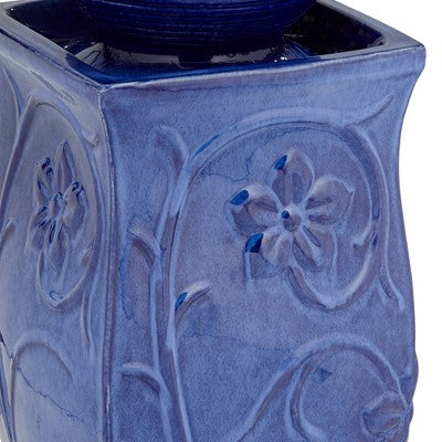 Periwinkle 29 1/4" High Large Zen Outdoor Decor Blue Ceramic Floor Fountain With Light LED Standing Outside Garden Patio Yard