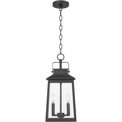 John Timberland Jubliee 19 1/4" High Modern Outdoor Pendant Light Fixture Ceiling Porch House Exterior 2-Light Hanging Black Metal Clear Glass Shade