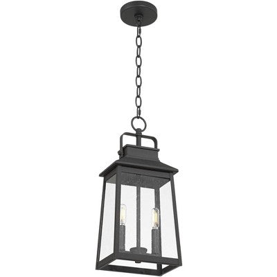 John Timberland Jubliee 19 1/4" High Modern Outdoor Pendant Light Fixture Ceiling Porch House Exterior 2-Light Hanging Black Metal Clear Glass Shade
