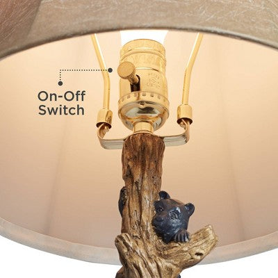 John Timberland Climbing Bears Rustic Accent Table Lamps 22 1/2" High Set Of 2 Brown Faux Wood With USB Charging Port Faux Leather Shade For Desk