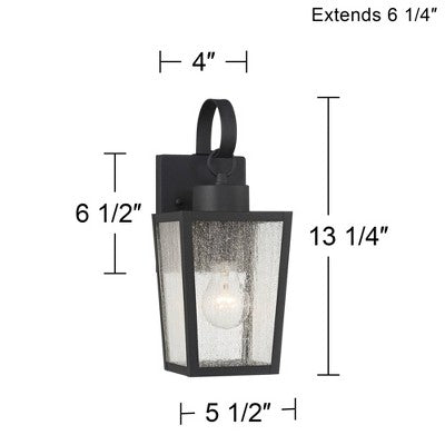 John Timberland Thebes 13 1/4" High Farmhouse Rustic Outdoor Wall Light Fixture Mount Porch House Weatherproof Textured Black Finish Clear Glass Shade