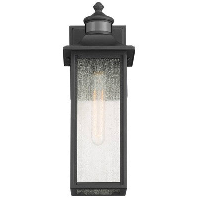 John Timberland Mission Outdoor Wall Light Fixtures Set Of 2 Black Motion Sensor 16 1/2" Seeded Glass For Post Exterior Barn Deck