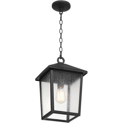 John Timberland Westmont 15 3/4" High Modern Outdoor Pendant Light Fixture Ceiling Porch House Hanging Sand Black Aluminum Seeded Glass Shade