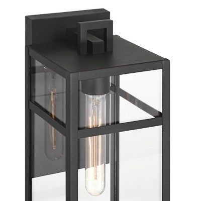 John Timberland San Lucas 14 1/2" High Modern Outdoor Wall Light Fixture Mount Porch House Exterior Weatherproof Sand Black Metal Clear Glass Shade