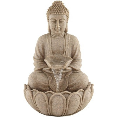 Calm Buddha 22" High Large Indoor Outdoor Decor Sand Stone Floor Fountain With Light LED Waterfall Outside Garden Patio