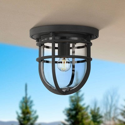 John Timberland Ballast 7 3/4" High Textured Black Outdoor Flush-Mount Ceiling Light