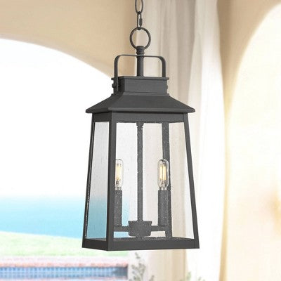 John Timberland Jubliee 19 1/4" High Modern Outdoor Pendant Light Fixture Ceiling Porch House Exterior 2-Light Hanging Black Metal Clear Glass Shade