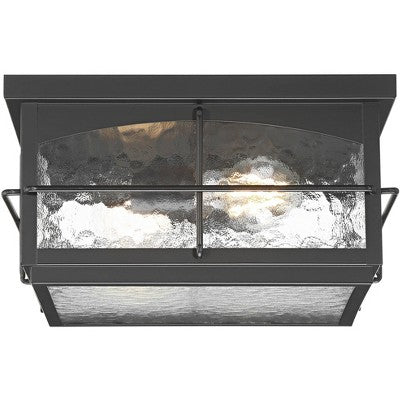 John Timberland Braylon 12" Wide Black And Hammered Glass Outdoor Ceiling Light