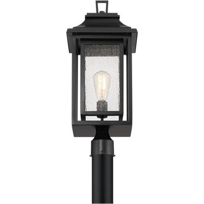 John Timberland Cecile 23 1/4" High Mission Outdoor Post Mount Light Fixture Pole Porch House Box Lantern Weatherproof Black Clear Seeded Glass Shade