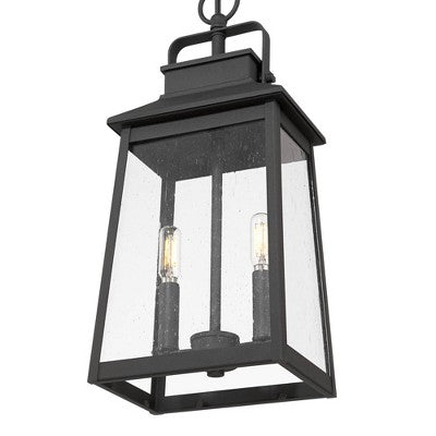 John Timberland Jubliee 19 1/4" High Modern Outdoor Pendant Light Fixture Ceiling Porch House Exterior 2-Light Hanging Black Metal Clear Glass Shade