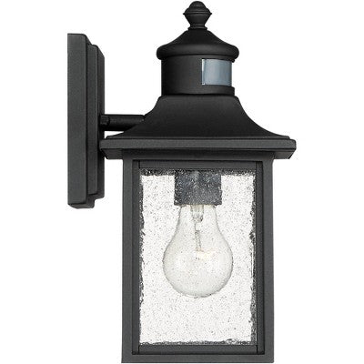John Timberland Moray Bay Mission Outdoor Wall Light Fixture Black Motion Sensor Dusk To Dawn 11 1/2" Seedy Glass For Post Exterior Barn Deck House