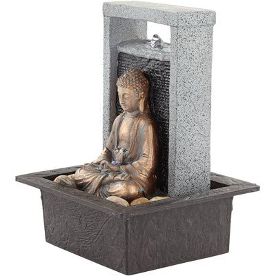 Meditating Buddha 11" High Small Indoor Decor Faux Stone Tabletop Fountain Waterfall Desk Relaxation Bedroom Living Room