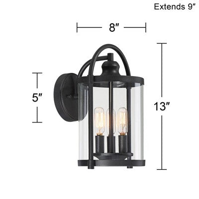 John Timberland Avani Modern Outdoor Wall Light Fixture Black Lantern 13" Clear Cylinder Glass For Post Exterior Barn Deck House Porch Yard Patio Home