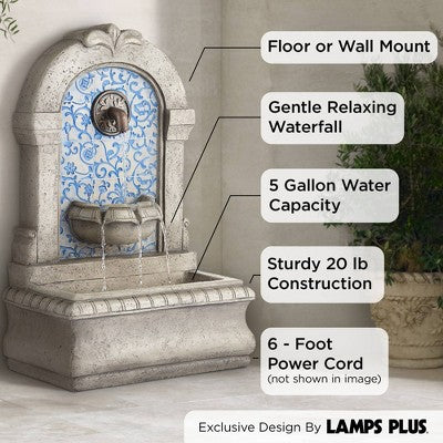 Manhasset 30 1/4" High Large Italian Outdoor Decor Blue Faux Stone Floor Fountain Waterfall Outside Garden Patio Yard Backyard