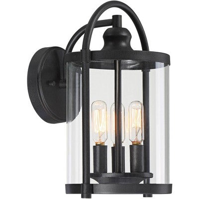 John Timberland Avani Modern Outdoor Wall Light Fixture Black Lantern 13" Clear Cylinder Glass For Post Exterior Barn Deck House Porch Yard Patio Home