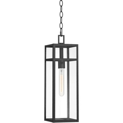 John Timberland San Lucas 19 1/2" High Modern Outdoor Pendant Light Fixture Ceiling Porch House Exterior Hanging Sand Black Metal Clear Glass Shade