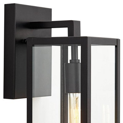 John Timberland Modern Outdoor Wall Light Fixture Mystic Black 14 1/4" Clear Glass Panel For Exterior Barn Deck House Porch Yard Patio Outside Garage