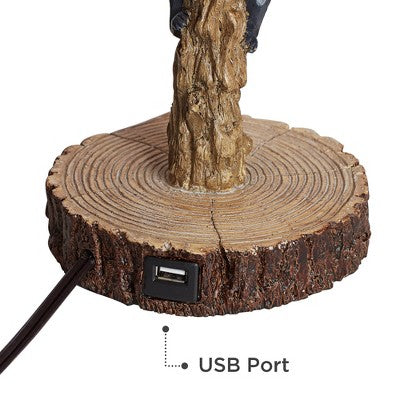 John Timberland Climbing Bears Rustic Accent Table Lamps 22 1/2" High Set Of 2 Brown Faux Wood With USB Charging Port Faux Leather Shade For Desk