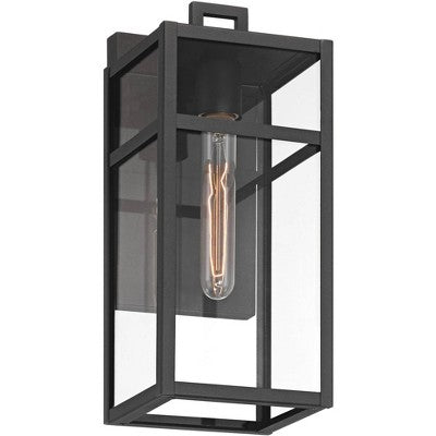 John Timberland San Lucas 14 1/2" High Modern Outdoor Wall Light Fixture Mount Porch House Exterior Weatherproof Sand Black Metal Clear Glass Shade