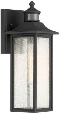 John Timberland Mission Outdoor Wall Light Fixtures Set Of 2 Black Motion Sensor 16 1/2" Seeded Glass For Post Exterior Barn Deck