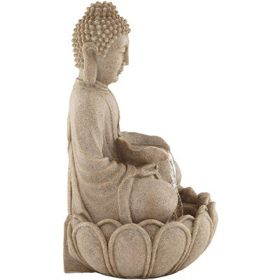 Calm Buddha 22" High Large Indoor Outdoor Decor Sand Stone Floor Fountain With Light LED Waterfall Outside Garden Patio