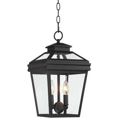  John Timberland Stratton Street Rustic Outdoor Hanging Light Textured Black Lantern 16 1/2" Clear Glass For Post Exterior Barn Deck House Porch Yard