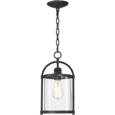  John Timberland Modern Outdoor Ceiling Light Hanging Black 15" Cylindrical Glass For Exterior House Porch Patio Deck