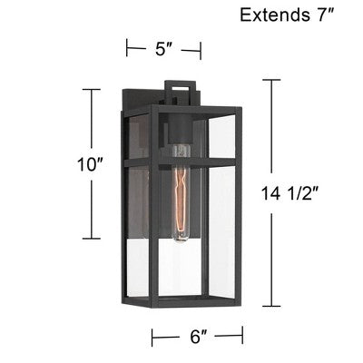  John Timberland San Lucas 14 1/2" High Modern Outdoor Wall Light Fixture Mount Porch House Exterior Weatherproof Sand Black Metal Clear Glass Shade
