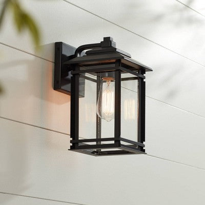  John Timberland North House Mission Outdoor Wall Light Fixture Matte Black Metal 12" Clear Glass Panels For Post Exterior Barn Deck House Porch Yard