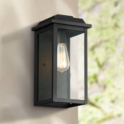  John Timberland Eastcrest Modern Outdoor Wall Light Fixture Textured Black 14" Clear Glass Panels For Post Exterior Barn Deck House Porch Yard Patio
