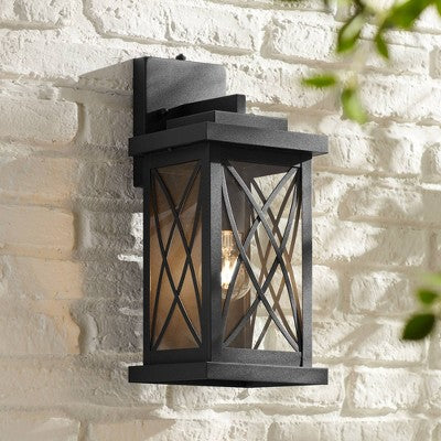  John Timberland Woodland Park Outdoor Wall Light Fixture Black Dusk To Dawn 15" Clear Glass For Post Exterior Barn Deck House Porch Yard Patio Home